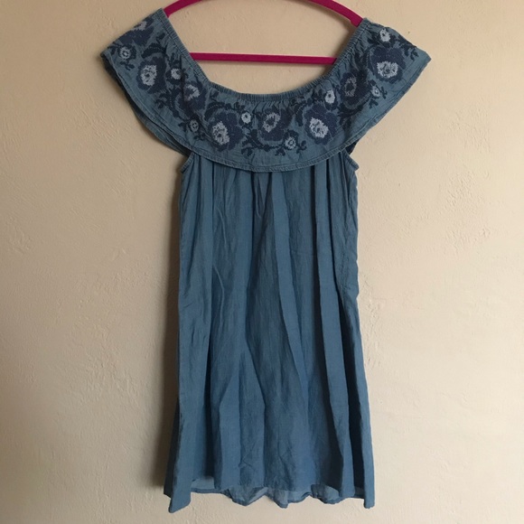 Denim Off The Shoulder Dress - Picture 1 of 5